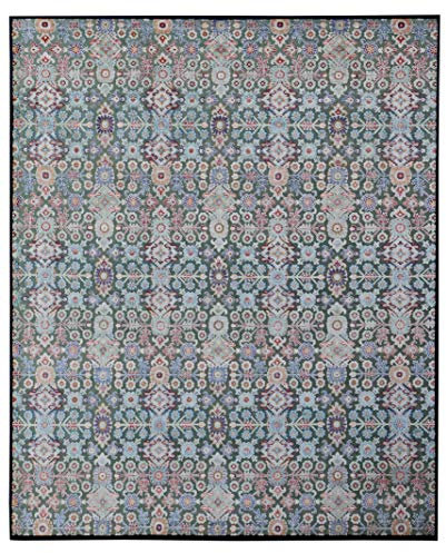 Orientalischer Teppich, Porzellan, Blau, handgeknüpft, Oxidierung, Seide und Wolle, Oxidierend, Blau (Porcelain Blue), 250x300 cm - 8x10 ft