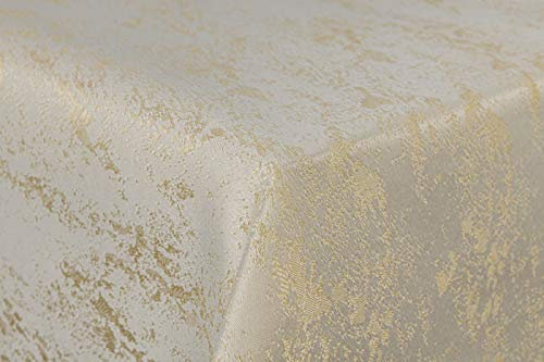 First-Tex Tischdecke Damast Jacquard Brilliant Meliert 130x160 eckig in Creme/Champagner mit gerade Saumkante