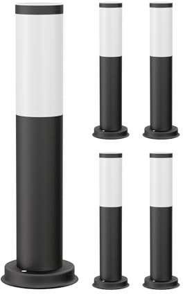 ledscom.de 5 Stück Pollerleuchte PORU schwarz für außen, Edelstahl, rund, 38,5cm, inkl. E27 Lampe max. 963lm warm-weiß 3-Stufen Dimmen ohne Dimmer