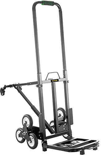 VEVOR Carro para Subir Escaleras Plegable 150 kg, Carretilla Mano 6 Ruedas de Goma para Escaleras, Carretilla Portátil para Escaleras con Mango de 1145-730 mm para Compras Almacenamiento