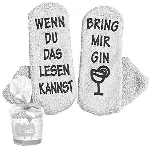 Flauschige Luxus Gin Socken mit Wenn du das Lesen kannst Spruch Lustige Kuschelsocken/originelles Geschenk für Damen zu Weihnachten, onesize (Gin Socken deutsch grau)