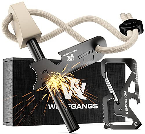 Wolfgangs Feuerstahl Outdoor (Sandfarbend) - Feuerstein Survival - Feuerstarter Set - Outdoor Feuerzeug - Feuersteine - Survival Feuerzeug - EIN MUSS für Jede Survival Ausrüstung