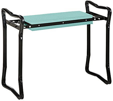 Outsunny Tabouret de Jardin Pliable agenouilloir de Jardin siège Jardinage avec Coussin Acier EVA Noir Vert