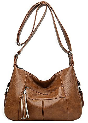 Damen Umhängetasche Handtasche aus Lammfell Kleine Mode Tasche Schultertasche Mehrkammer für Frauen Mutter Damentasche Damenhandtasche Braun EINWEG