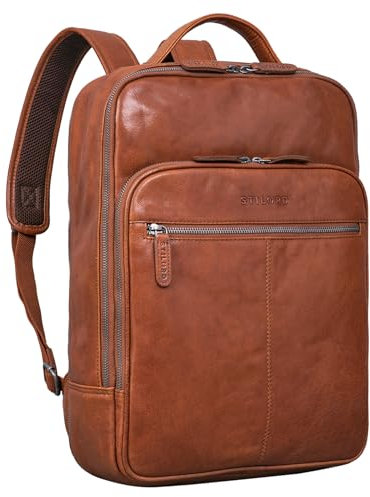 STILORD 'Pietro' Business Lederrucksack Groß Laptoprucksack 15.6 Zoll Vintage Backpack für Büro Arbeit Uni Trolley Aufsteckbar XL Echtleder, Farbe:maraska - braun