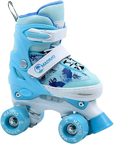MADIVO Tropic Kinder Rollschuhe VERSTELLBAR | Ideal für Mädchen und Damen | Größenverstellbare Roller Skates | Weiß/Blau | Größen: 30-33, 34-37 (34-37)