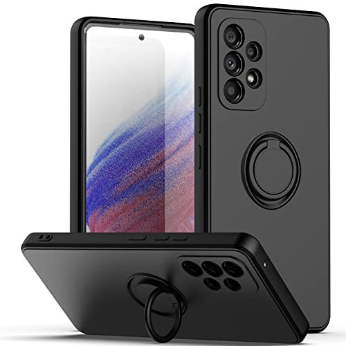XINYEXIN Coque Silicone Liquide pour Samsung Galaxy A23 4G / 5G / Galaxy M23, 360° Ring Stand Case Silicone Cover Droit Bord Housse Étui Antichoc avec Lanyard - Black