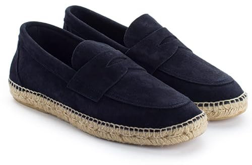ABARCA Mocasines de Hombre Casuales Verano en Piel y Yute Zapatos Artesanales de Máxima Calidad (Marino, Numeric_45)