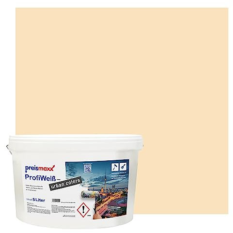 Preismaxx Profiweiß Wandfarbe beige 5L, hohe Deckkraft, Dispersionsfarbe innen, Innenwandfarbe Raumfarbe biscuitbeige deckend, Deckkraftklasse 2, matt Innenfarbe Profi Qualität