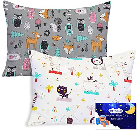 Kinder Kissenbezug 40 x 60 cm - Bio Baumwolle Kopfkissenbezug - Baby Kleinkind Kissen Kissenbezüge für Kinderwagen - babykissen bezug mit Umschlagverschluss süßes Muster