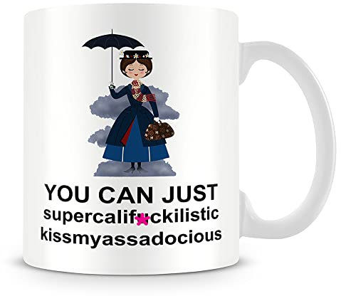 Giftme Mary Poppins Secret Santa Supercalifragilistic Rude Sweary Coffee Tea Mug Unique 11oz White Ceramic Mug.