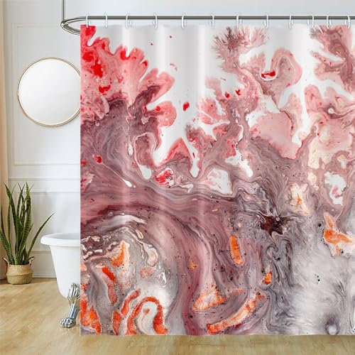 Uiiooazy Duschvorhang Marmor Optik, Duschvorhang Rosa Grau Abstrakt Marmoriert Duschvorhäng Anti Schimmel Wasserdicht Polyester Stoff Waschbar Bad Vorhang mit 12 Haken für Badezimmer 180Bx200Hcm