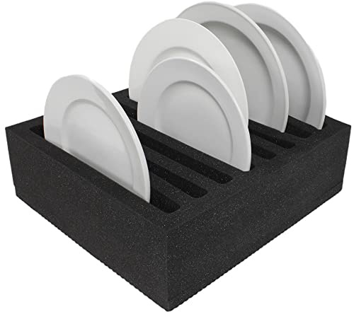 Porte-assiettes pour 8 assiettes, caravane, camping-car, camping, mousse, 330 x 300 x 100 mm, gris