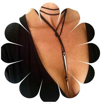 Allereya Vintage Geschichtet Wildleder Samt Choker Halskette Silber Vertikale Bar Anhänger Halskette Schwarz Lange Leder Quaste Halskette Silber Wickeln Halskette Schmuck Für Frauen Und Mädchen