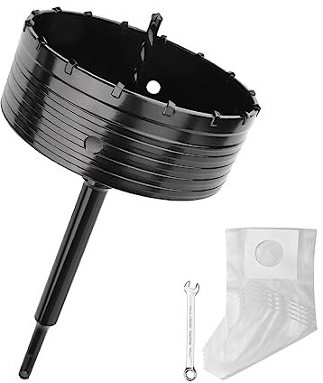 Couronne de forage de 152 mm (dents XXL) noire avec rallonge SDS plus de 220 mm et foret de centrage à 4 tranchants 8 x 110 mm, guide de scie cloche murale pour maçonnerie et béton