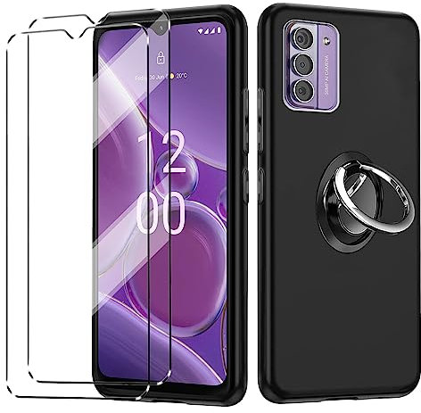 HuiYouMY hülle und Glas 2Pcs Compatible with Nokia G42 5G Folie,mit Ring,hülle silikon stoßfest für Nokia G42 5G schutzhülle schutzfolie schutzglas Folie handyhülle Tasche case Black