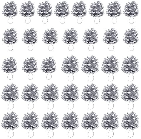 Bekecidi 36 Stück Weihnachten Tannenzapfen Natürliche Mini Tannenzapfen Weihnachten Schnee Tannenzapfen Ornamente für Heimdekoration Herbst und Weihnachten Basteln, 2 Größen (Silber)