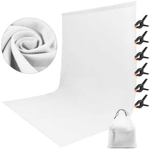 Oinvs White Backdrop, 1.8×2.8m Foldable Thick Cloth Photo Backdrop with 6 Clips and Bag for Photo Studio, Video Shooting, Live Streaming, Parties, Keying, Stage