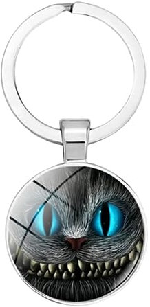 PhunkZ Here Porte-clés Chat du Cheshire Souriant Visage Alice Adventures au Pays des Merveilles Porte-clés Sac à Dos Voiture, Rouge, 35