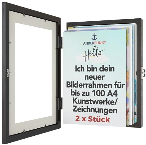 ANKERPUNKT Bilderrahmen Kinderzeichnungen A4 für bis zu 100 gemalte Zeichnungen - Kinder Kunstrahmen Frontöffnung Wechselrahmen - Geschenke für Mama, Papa, Oma, Opa von Kindern - 2er Set