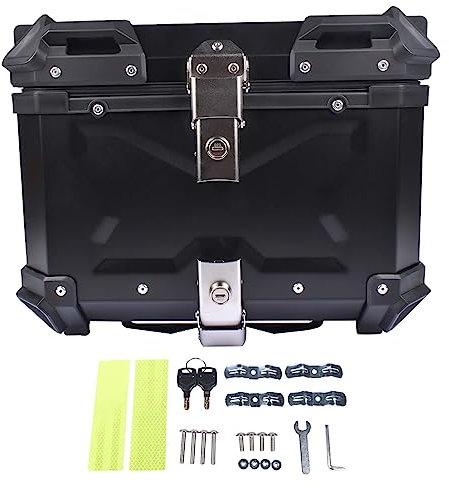 GELUOXI Capacity Motorcycle Rear Box 45L Aluminum Universal Motorbike Top Case Scooter Luggage Storage Tour Tail Box, Dual-Key Storage Carrier Case for Storage Helmet Luggage Box with Security Lock