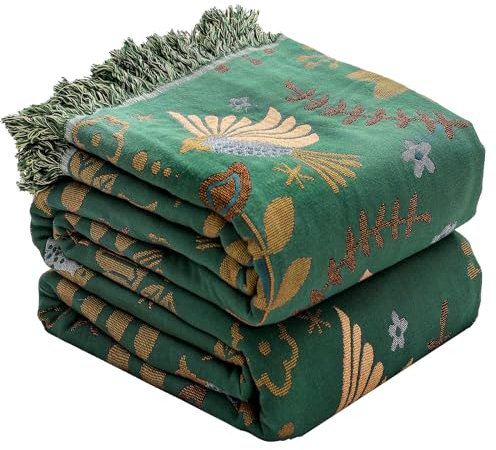 HOORDRY Boho Throw Decke für Bett - 100% Baumwolle Ultra Soft Rustic Quilt - Vogel Floral gedruckt Bauernhof Dekor Bettdecken, 200×230CM alle Saison rustikalen werfen für Sofa Couch Stuhl