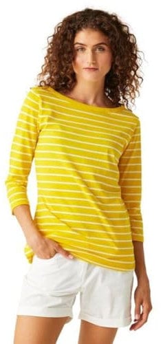 Regatta Women's Bayletta-Top Da Donna Con Maniche A 3/4 T-Shirt, Corn Yellow/White, 14