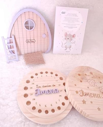 MarVal Pack ratoncito pérez, caja guardadientes dientes, puertita y tarjeton para apuntar los dientes que se han caido, nunca se perderá la ilusión