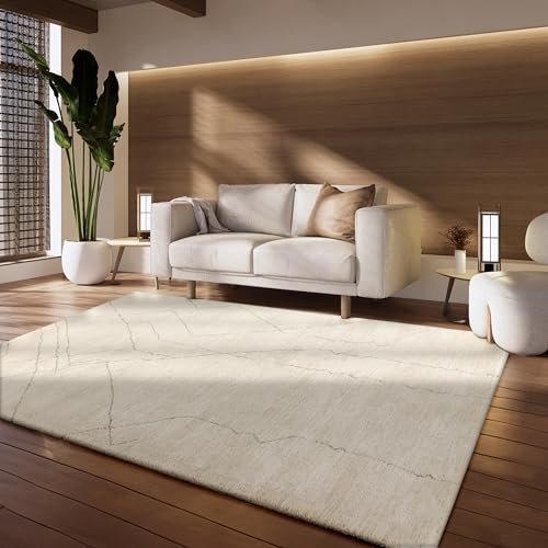 Paco Home Teppich Wohnzimmer Schlafzimmer Berberlook Skandinavisches Design Einfarbig Abstraktes Muster 3D Modern hohe flordichte, Grösse:120x170 cm