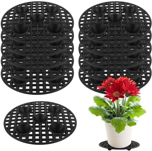 Beautywen 12 Pcs 8 Inch Plant Level Pot Elevator Plant Stand Heavy Duty Plant Stand Black Round Stand Saucer Plant Flower Pot Holder Support Rack for Deck, Indoor, Outdoor, Garden(Black)