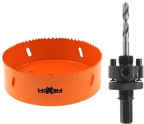 REXXER HSS BiM Lochsäge 140 mm mit Adapter & Zentrierbohrer | Für Holz, Metall, Kunststoff und Gipskarton, HSS BiM, für große Rohrdurchführungen, 5/8 UNF