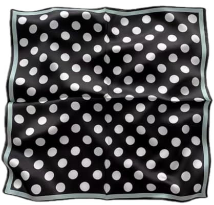 GIMIRO Foulard en Soie Synthétique, 53 x 53 cm, Motif Floral Jaune et Vert, Style Élégant (Noir blanc grand polka dot)