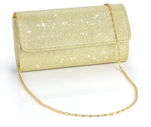 Kettentasche,Damen Clutch Glitzer,Elegante Envelope Tasche,Glitzer Abendtasche,Handtasche Silber,Umhängetaschen mit Abnehmbarer Kette,für Hochzeit, Party, Freizeit, Date,Geschenk für Freundin (Gold)