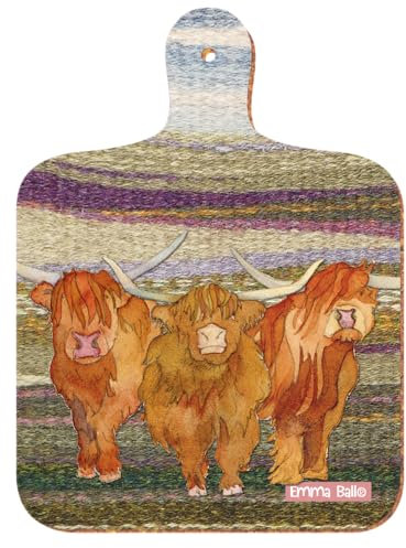Highland Cow Woven Effect - Colourful Mini Kitchen Chopping Board - Orange/Brown/Multi - 23.5 cm