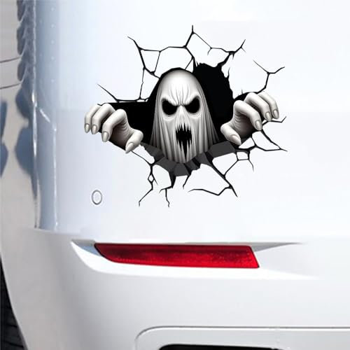 Iprokiu Horror Ghost Auto Aufkleber Wasserdicht Doppelseitig Gedruckt Ghost Cracking Decal für Auto Fenster Stoßstange Peeking Decal für Fahrzeug Wand Laptop Halloween Dekoration (Peeking Ghost)