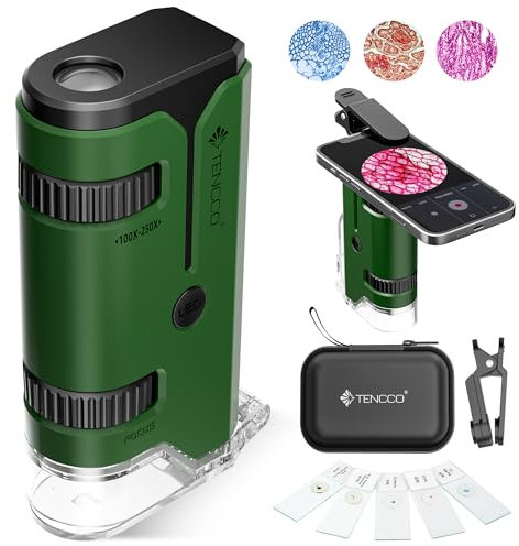 Mini Microscope de Poche 100x-250x pour Enfants Adultes, Microscope Portatif Main, Miniscope Portable pour Enfants Adultes, Scientifique Education, Vert