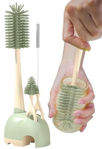 Silicone Baby Bottle Brush, Bottle Brush with Long Handle, Nipple Cleaner Drying Stand Stand, Soft Bristles, Baby Bottle Straw Cleaning Brush, Multifunctional for Baby Milk Bottles, Water