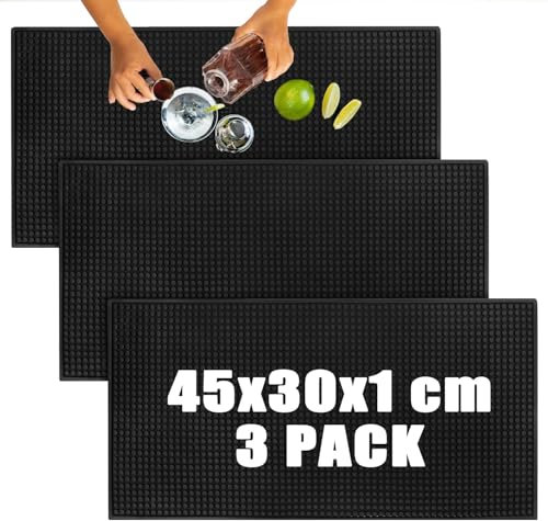 LOPYXBR 3 Stück Barmatte 45x30x1cm PVC Abtropfmatte Schwarz Bar Matten Rutschfeste Schwarz Bar Service Matte für Bar Club, Küche, Café, Tee, Restaurants, und Theken