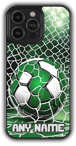 mypetsdirect.co.uk iPhone 13 Mini Personalised Football Phone Case - Custom Name Soccer Ball Cover Compatible for iPhone & Android - Customised Gift for Boys and Girls, Anti-Scratch, Anti-Drop-Shock
