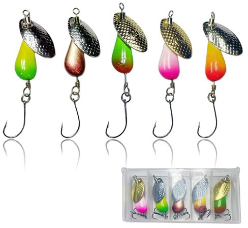 Forellen Spoon Set 5 Stück Kunstköder Spinner Blinker Set Forellenköder Spoons Set 2.6g Angelzubehör mit Aufbewahrungsbox für Forelle Barsch Hecht Zander