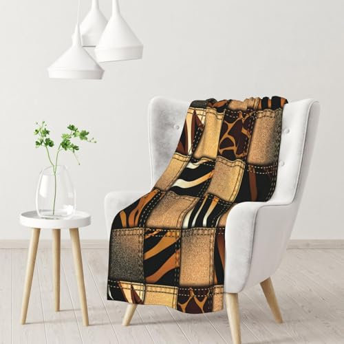 DNBCLEZK Denim-Patchwork-Überwurf, Flanelldecke, Sofadecke, Bettdecke, personalisierter Druck, weiche Decke, 102 x 76 cm