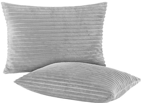 BaSaTex Winter Plüsch Kissenbezüge Kissenhüllen | 2er Pack 40x60 cm | Cashmere-Touch Coral Fleece,Rip-Cord“ | Sofakissen Couchkissen Zierkissenbezug | Reißverschluss | Grau