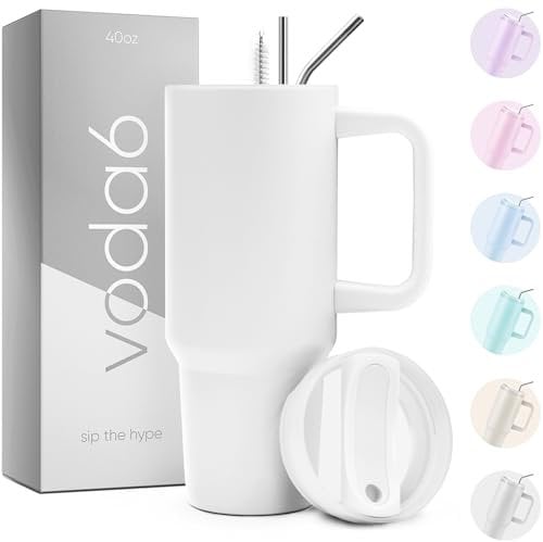 Stanley Voda6 40oz Tumbler with Straw and Lid, 1.2 litres, Insulated Cup, Travel Mug with Handle - Birthday Gift for Girls, Double Wall (White)