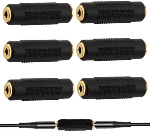 6Pack 3.5mm Female to Female Coupler, Gold Plated Female -Aux Extension Connector Coupler Stereo Jack Audio Coupler Aux Cord Adapter Audio Adapter for Audio Cable Stereo Cable Speakers Headphones