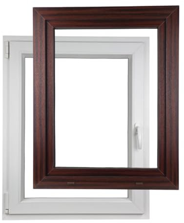 ALUCON Fenster 500x700 mm – Kunststofffenster 50x70 cm – Flügelfenster Innen Weiß/Außen Mahagoni – DIN Links