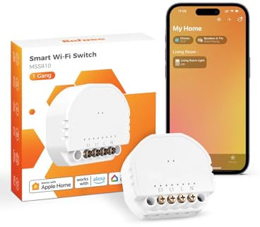 Smart Mini - Interruptor de relé WLAN (1 vía, 1 marcha, compatible con Apple HomeKit, Alexa y Google Home, 2,4 GHz, 250 V 10 A, 1 pieza) (requiere cable neutro)