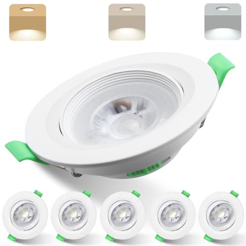 LED Einbaustrahler 230V Dimmbar 6er Set, 30° Schwenkbare 70-80mm Lochmaß 7W Ultra Flach IP44 Spots Warmweiß Neutralweiß Kaltweiß Deckenspots für Badezimmer Küche Wohnzimmer, Weiss,6 Pack