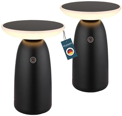 bmf-versand® Tischlampe Kabellos mit Akku Solar 2er Set - Tischleuchte Dimmbar ohne Kabel - Solarlampe Touchdimmer Outdoor und Indoor - Nachttischlampe Schwarz Dimmer USB Aufladbar