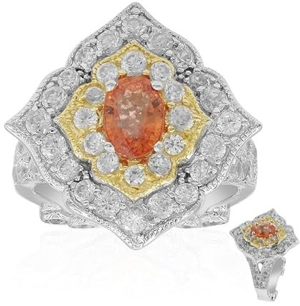 Exklusiver Padparadscha Saphir Ring aus Sri Lanka, 925 Sterling Silber, 0,81ct Edelstein, 2,746ct Zirkonia, Luxuriöser Damenring, Eleganter Schmuck, Handgefertigtes Design, Hochwertiger Silberring,