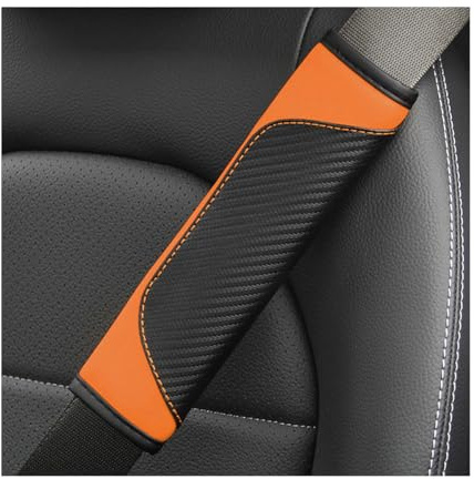 AUCELI 2 x Auto-Sicherheitsgurtbezug aus Kohlefaser, atmungsaktives Leder, Orange